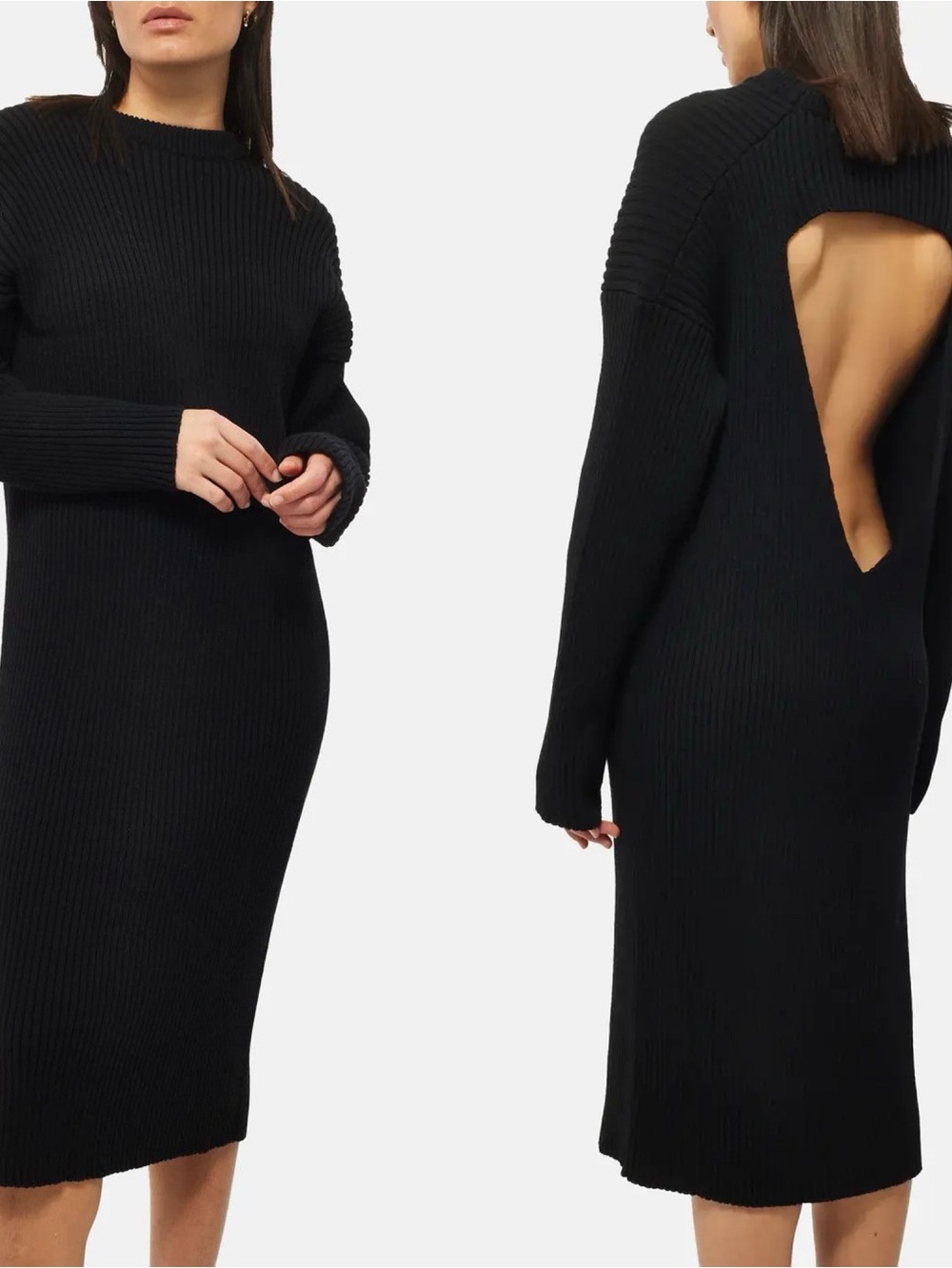 Bottega Veneta 2020 Open Back Wool Blend Ribbed Black Dress Size Medium